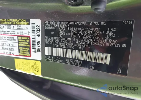 2014 Toyota Sienna Xle V6 8 Passenger из США, поврежденный, VIN 5TDYK3DC3ES456050